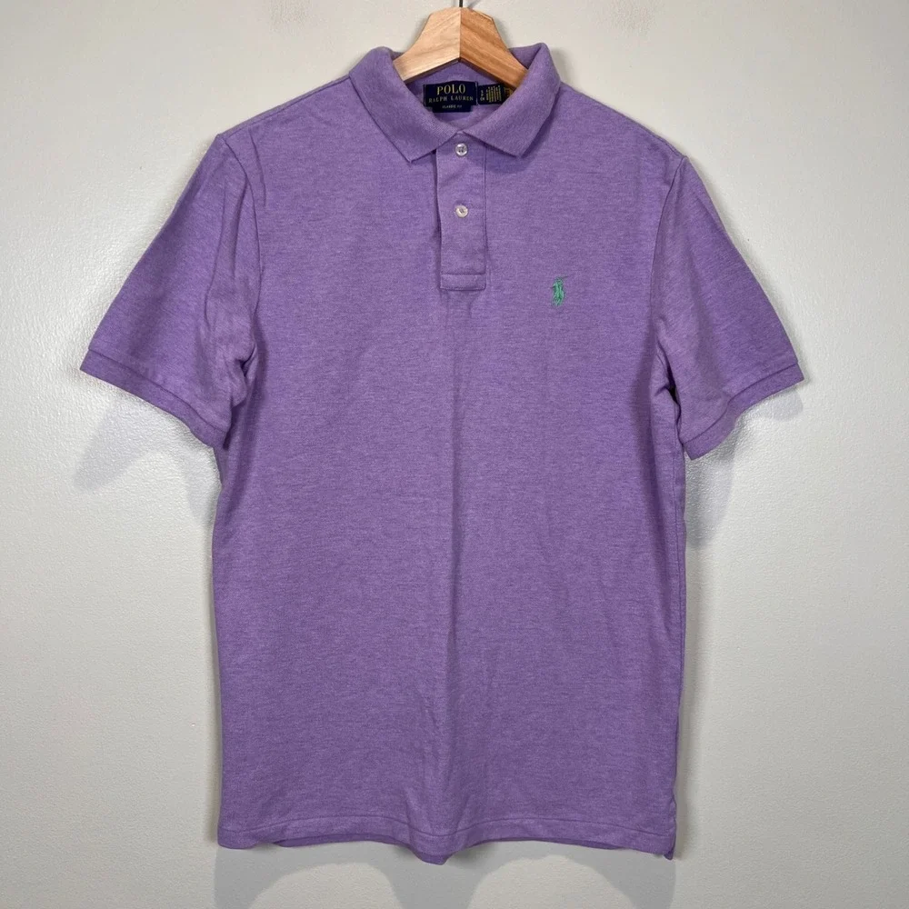 Polo Ralph Lauren Mens Classic Fit Polo Shirt S Cotton Heather Purple Pony EUC